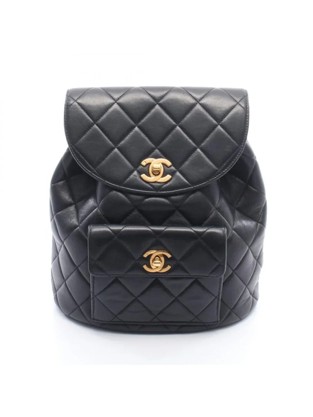 Chanel Backpack Quilted Turnlock Chain Black Lambskin Double